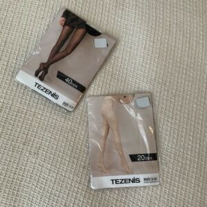 New Tezenis Polka Dot Dotted Sheer Tights 2 Pack Black & White S/M Hoisery